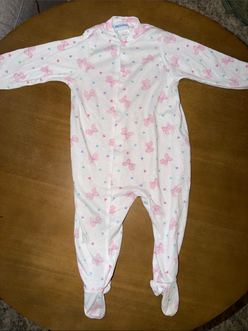Vintage CARTERS Button Sleeper (listed as Large/18-23lbs)- Pink & White Bows